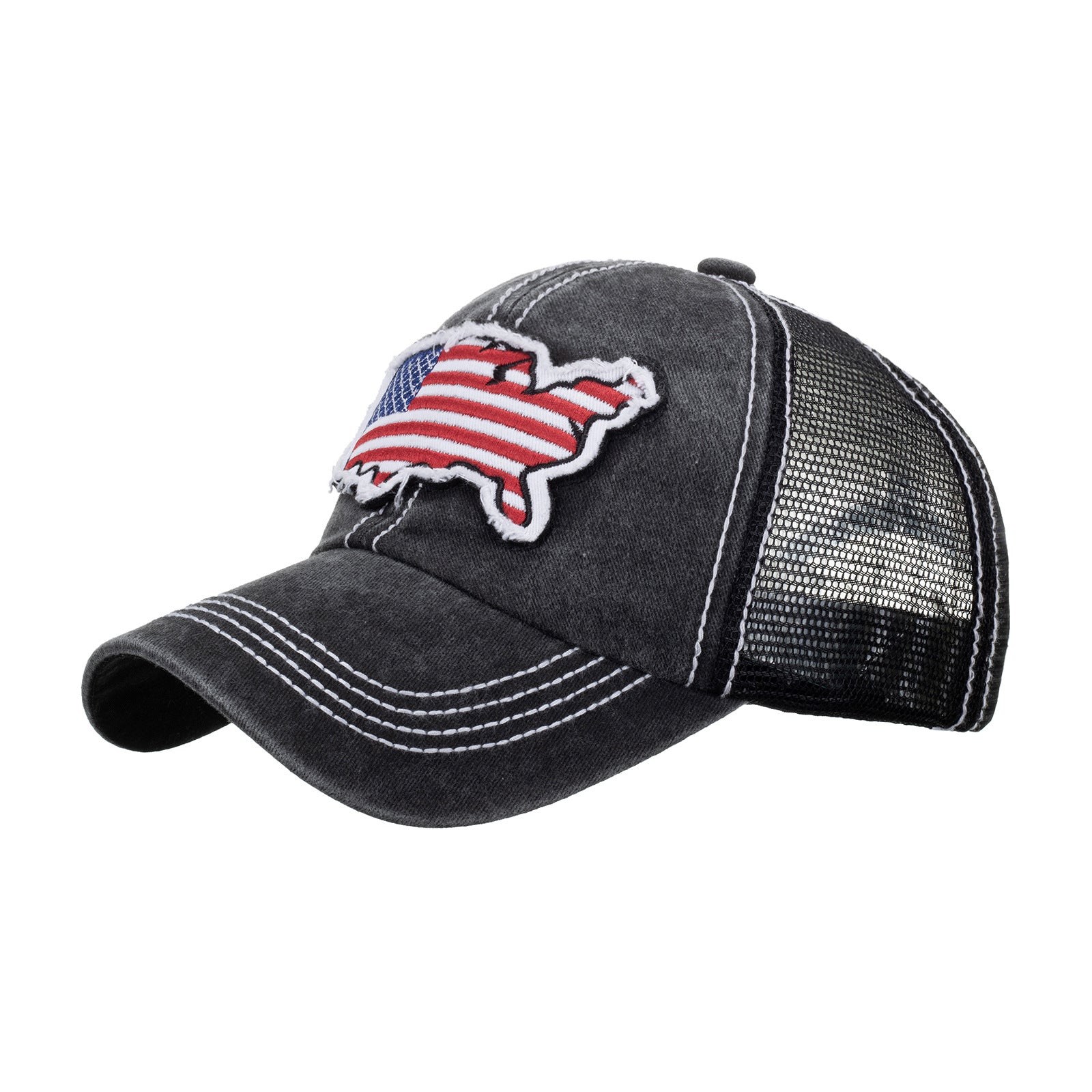 Wholesale Washed Flag Applique Embroidered Baseball Mesh Cap